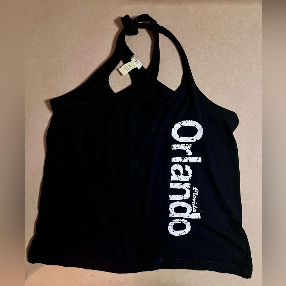 Chic Black Halter Tank Top with Orlando Print
